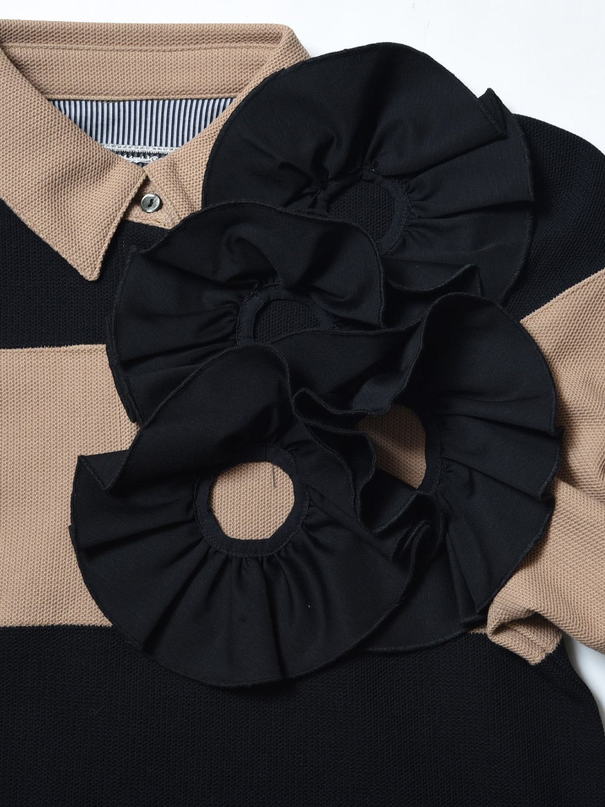 フラワーコサージュ ボーダーポロシャツ