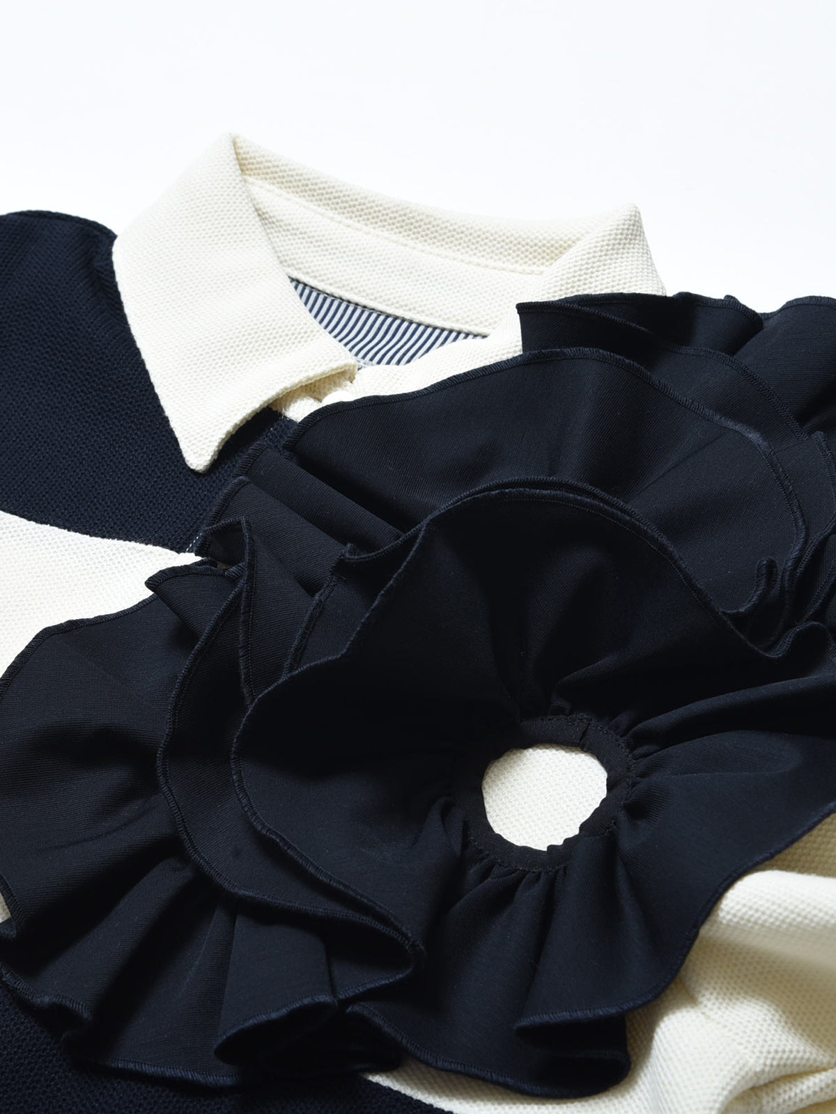 フラワーコサージュ ボーダーポロシャツ