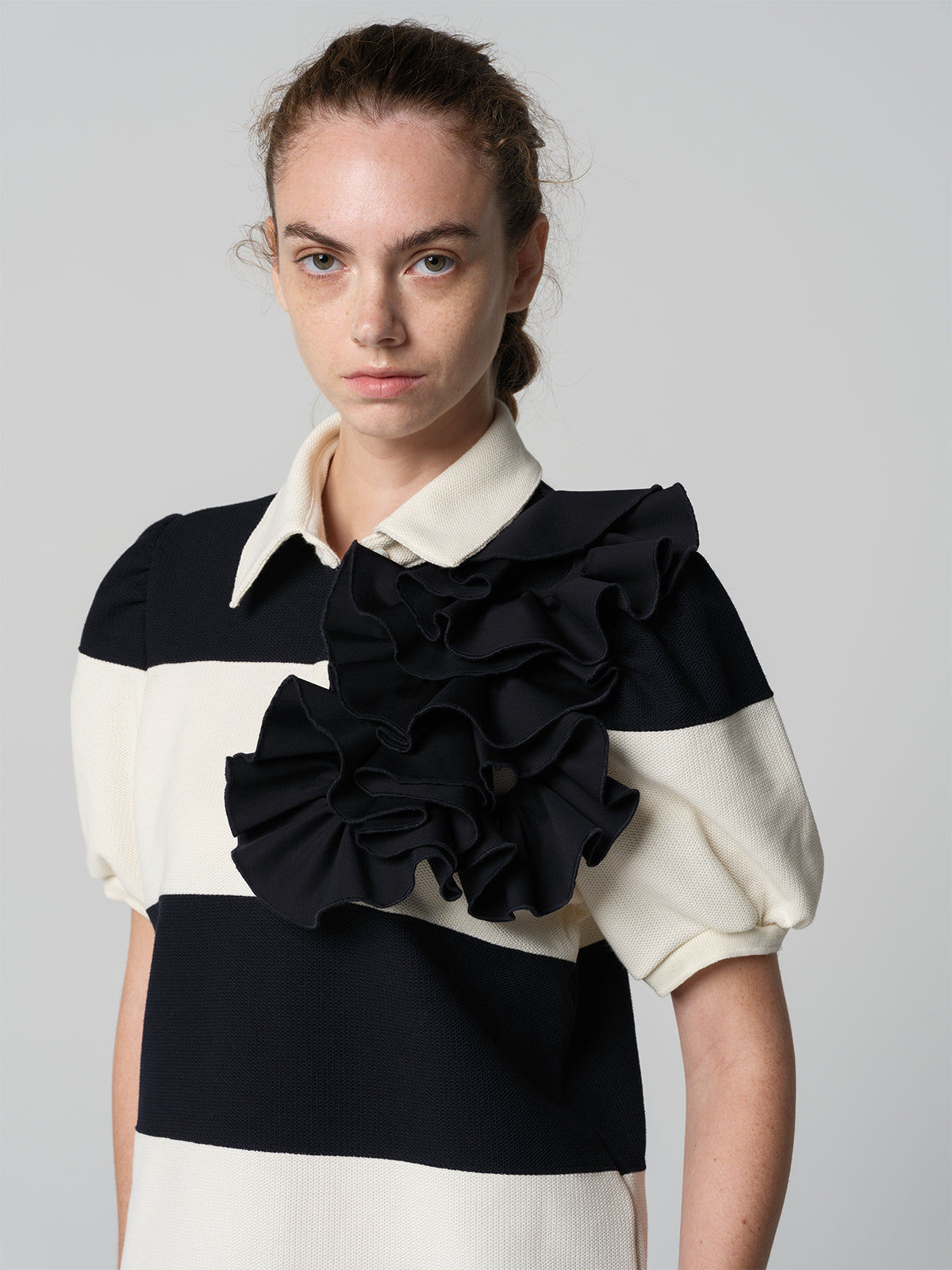 フラワーコサージュ ボーダーポロシャツ