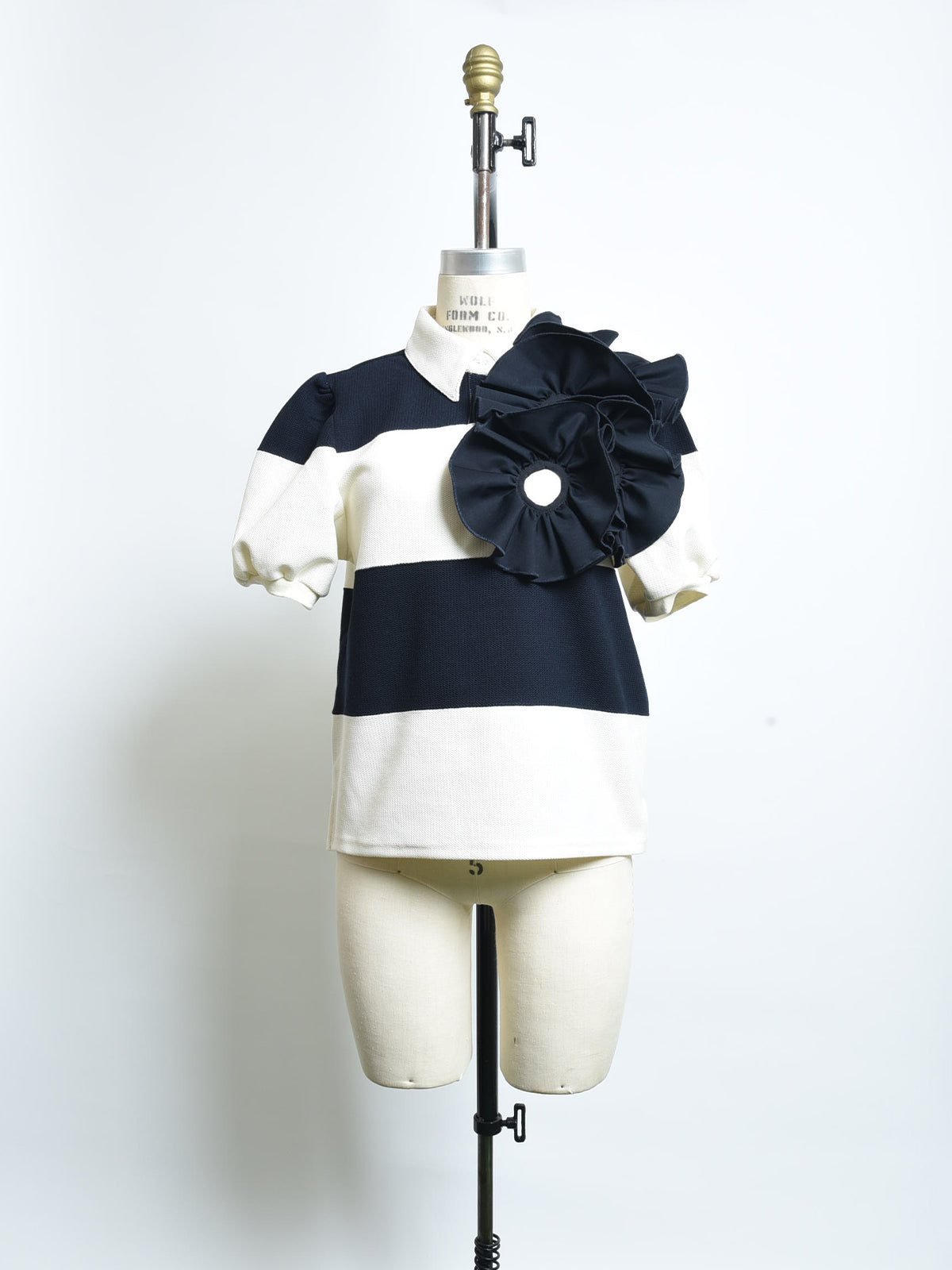 フラワーコサージュ ボーダーポロシャツ