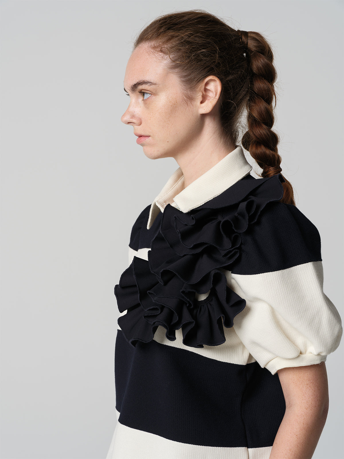 フラワーコサージュ ボーダーポロシャツ